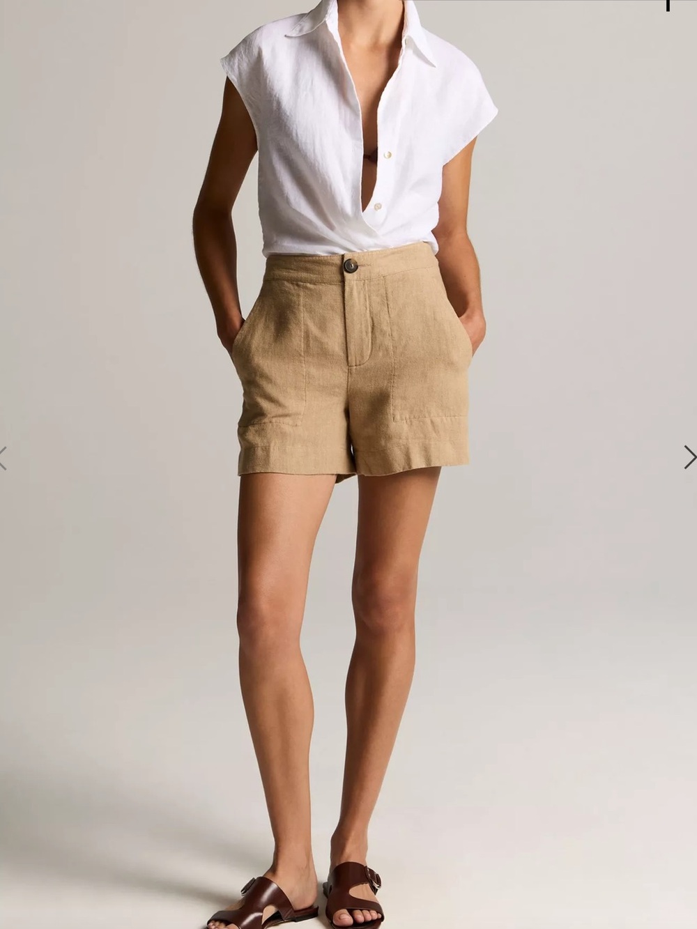 Vince Linen Blend Hemp Tan High-Rise  Shorts